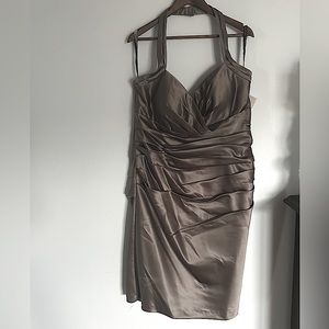 Bill Levkoff grey halter knee length formal dress